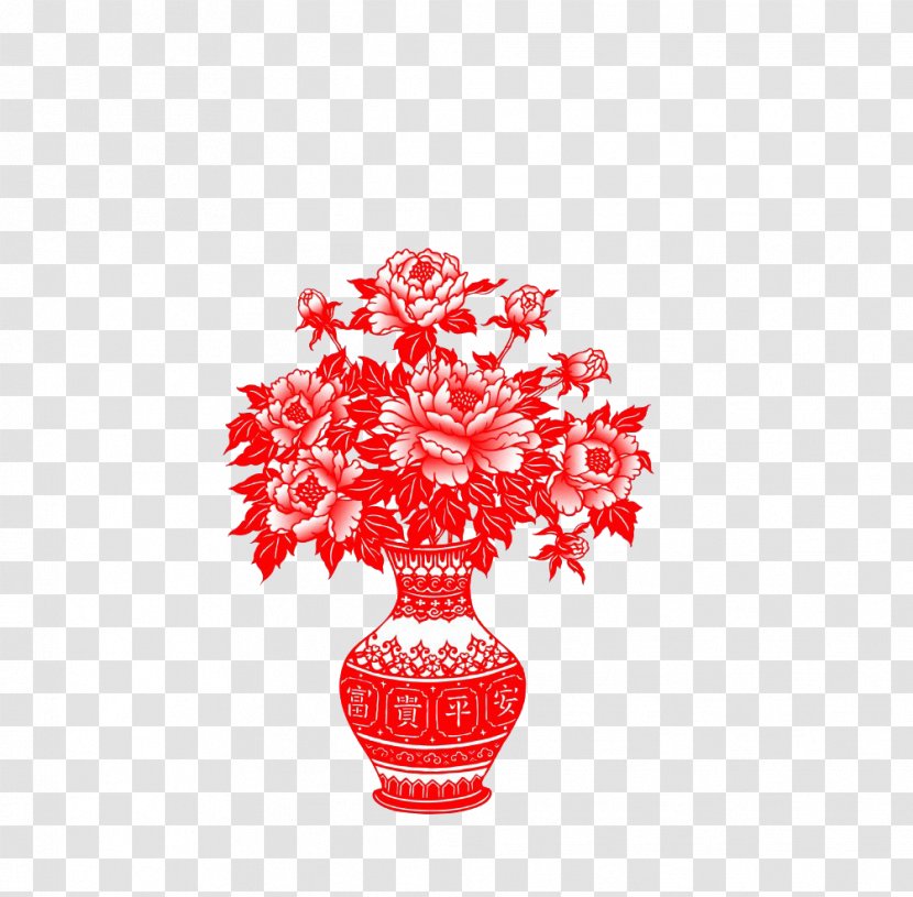 Papercutting Chinese New Year Lantern Festival Vase Paper Cutting Transparent PNG
