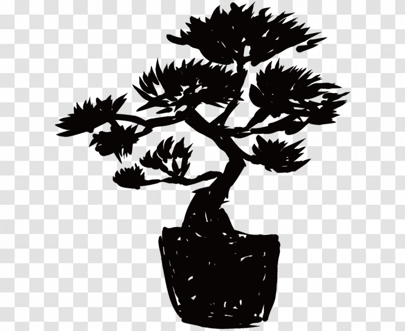 Bonsai Flowerpot Pine Silhouette Turtle - Woody Plant Transparent PNG