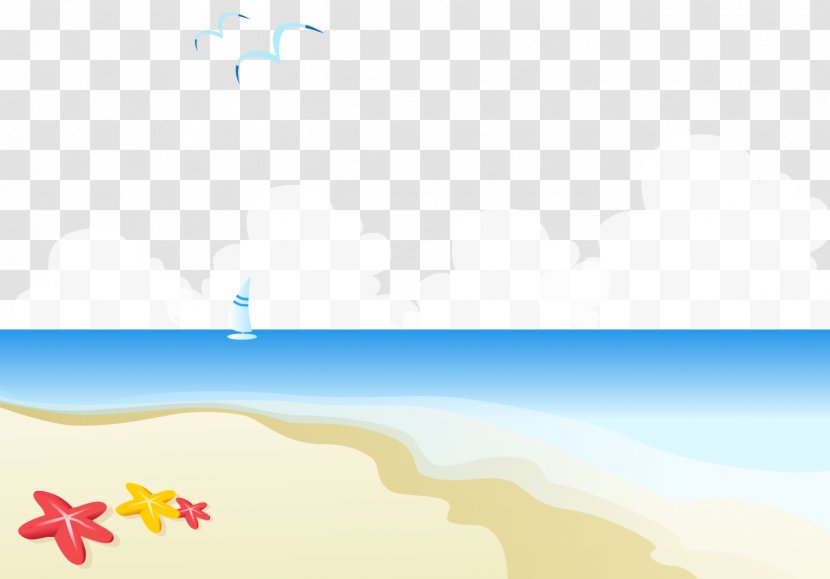 Sky Pattern - White - Cartoon Painted Blue Sea Beach Starfish Transparent PNG