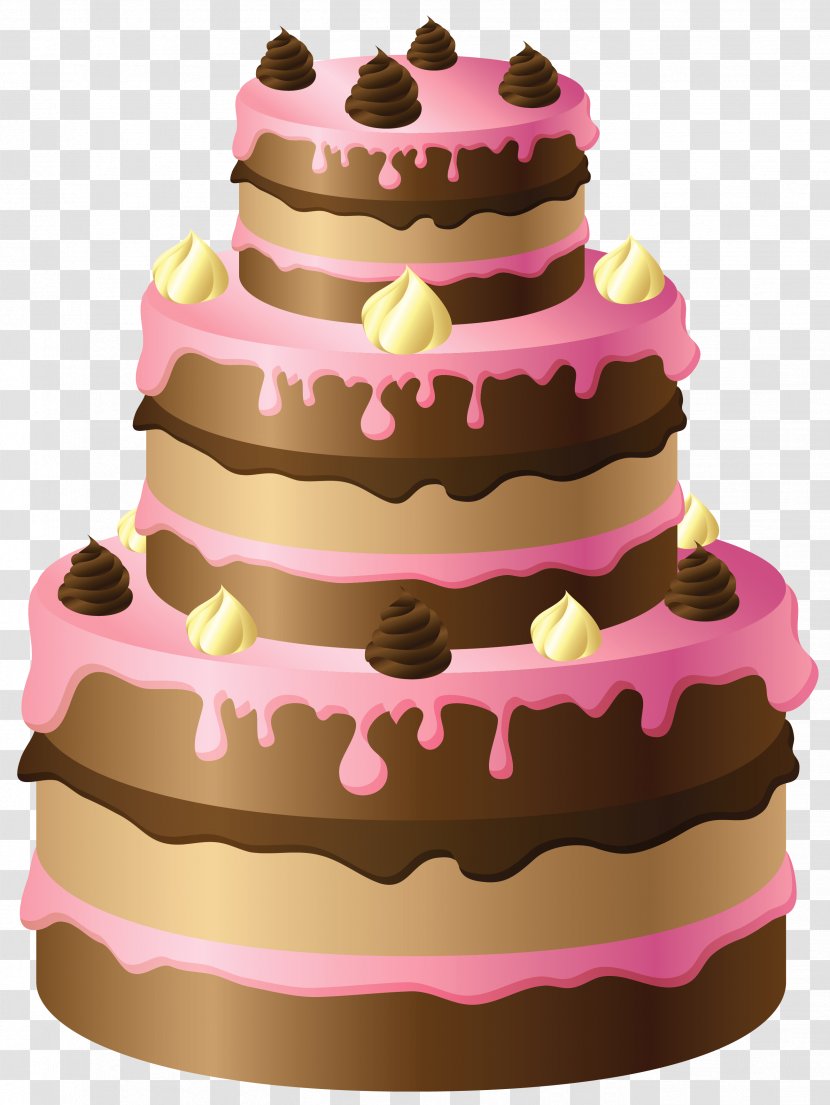 Birthday Cake Chocolate Wedding Clip Art - Dessert - Large With Pink Cream Clipart Transparent PNG