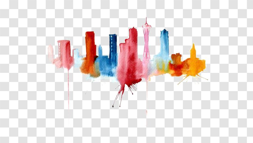 Watercolor Painting Cityscape Drawing Abstract Art - Sketchbook - Travel City Building Transparent PNG