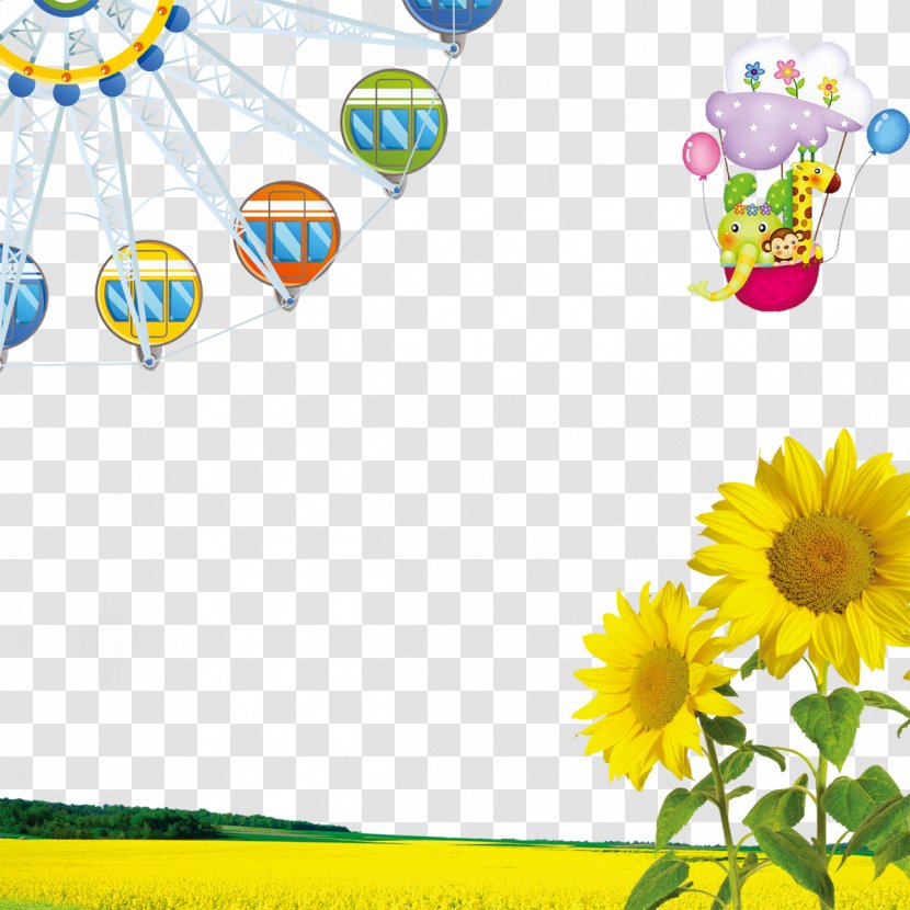 Common Sunflower Download - Ferris Wheel And Sunflowers Transparent PNG