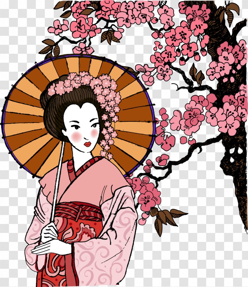 Japan Geisha Clip Art - Woman - Umbrella Japanese Women Transparent PNG