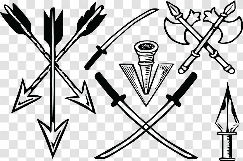 Tattoo Knife Weapon - Black And White - Arrow Ax Cold Weapons Vector Transparent PNG