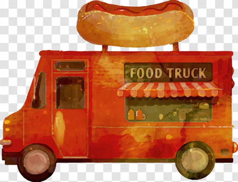 Hot Dog Street Food Fast French Fries Car - Vector Hand-painted Outside Dealers Transparent PNG