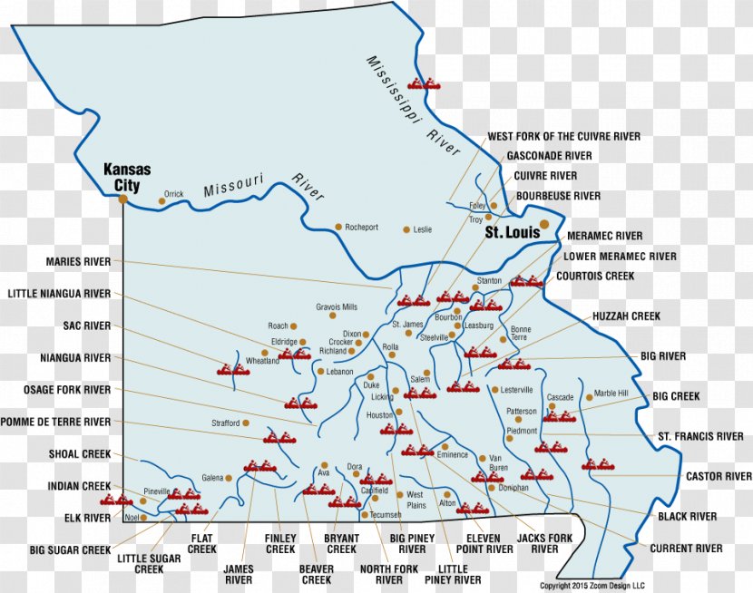 Missouri River Current Meramec Courtois Creek Jacks Fork - Kayak - Map Transparent PNG