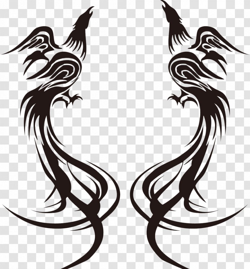 Papercutting Phoenix Chinese Paper Cutting Fenghuang - Mythical Creature - Black Peacock Stick Figure Transparent PNG