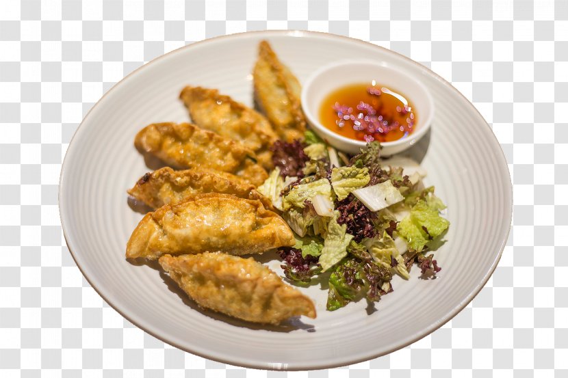 Shawarma Italian Cuisine Fusion Dumpling Restaurant - Asian Food - Fried Dumplings With Salad Transparent PNG