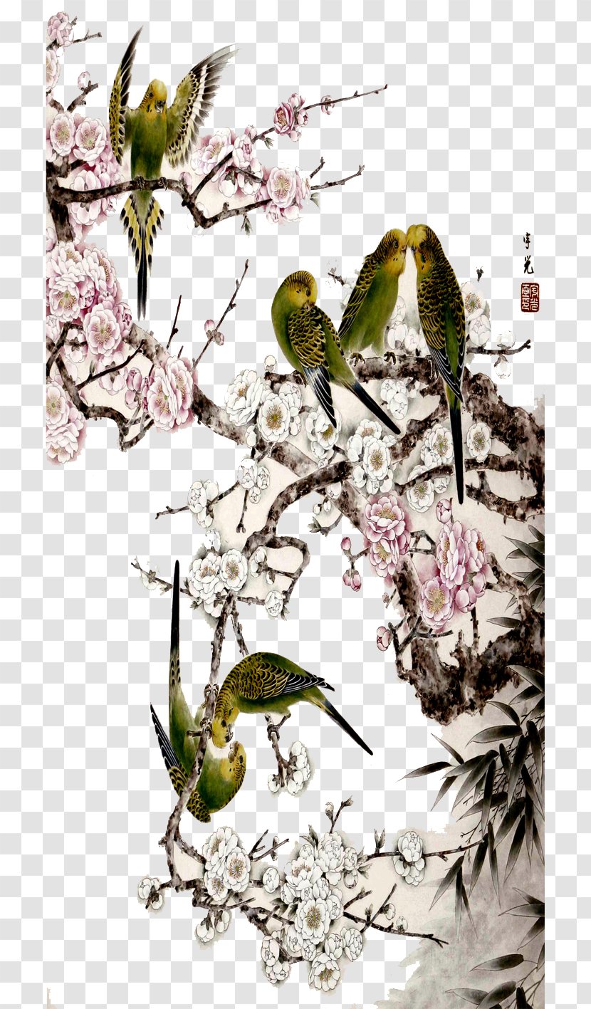Bird-and-flower Painting Floral Design Gongbi Chinese - Birds And Flowers Transparent PNG