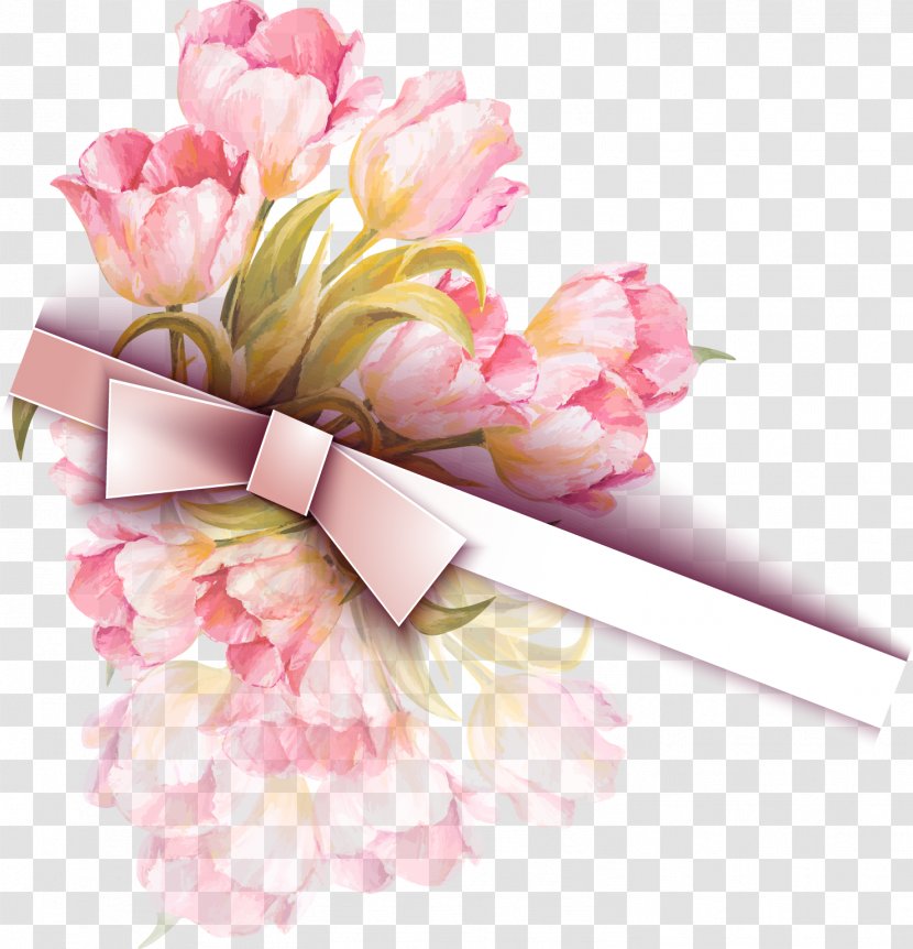 Wedding Invitation - Artificial Flower - Tulip Watercolor Ribbon Vector Transparent PNG