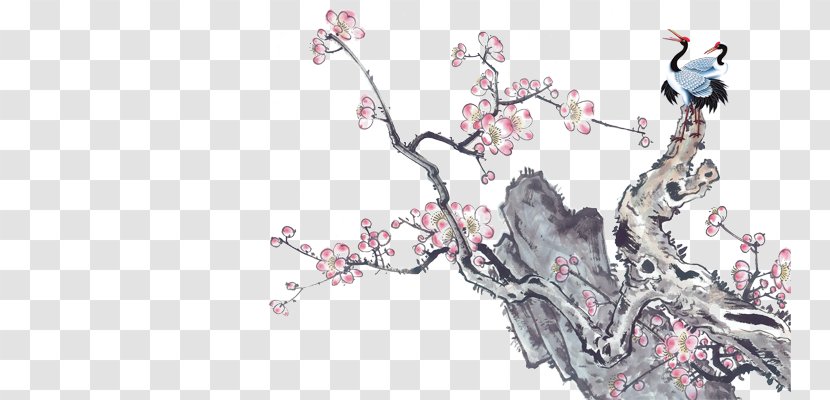 Plum Blossom Illustration - Pink - Elegant Winter Transparent PNG