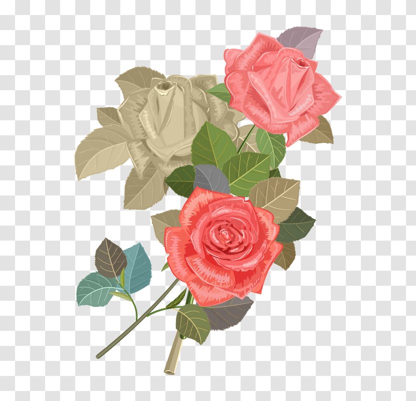 Wedding Invitation Beach Rose Flower Euclidean Vector - Floral Design - Hand-painted Roses Bouquet Transparent PNG