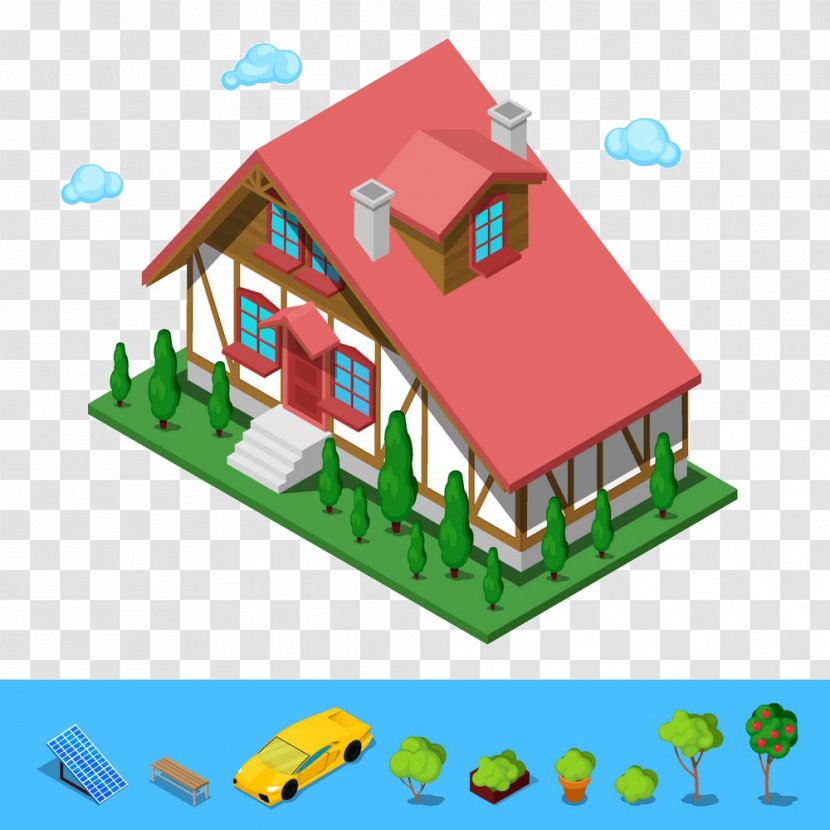 Building Architecture Isometric Projection Illustration - Cottage - Red House Transparent PNG