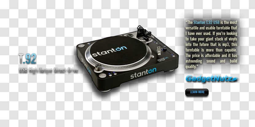 Stanton Magnetics T.92 USB Audio Disc Jockey Direct-drive Turntable - Record Player Transparent PNG