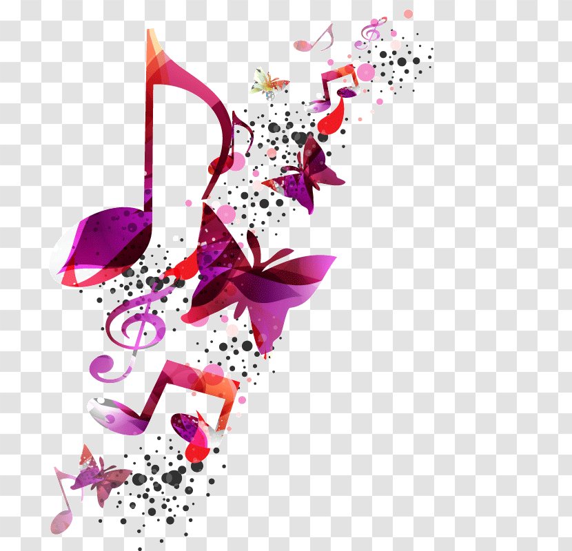 Music,Note,butterfly,Gradient Color,Vector - Cartoon - Heart Transparent PNG