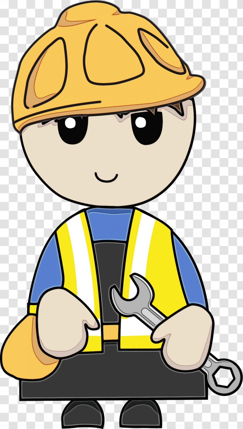Cartoon Clip Art Yellow Construction Worker Headgear - Fictional Character - Pleased Transparent PNG