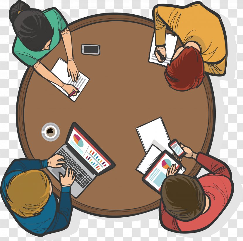 Round Table Teamwork Vecteur Clip Art - Four Person Conference Transparent PNG
