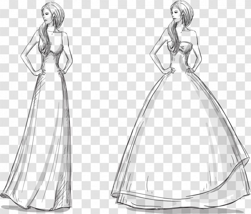 Dress Drawing Gown Fashion - Royaltyfree - Elegant Women Painted Different Transparent PNG