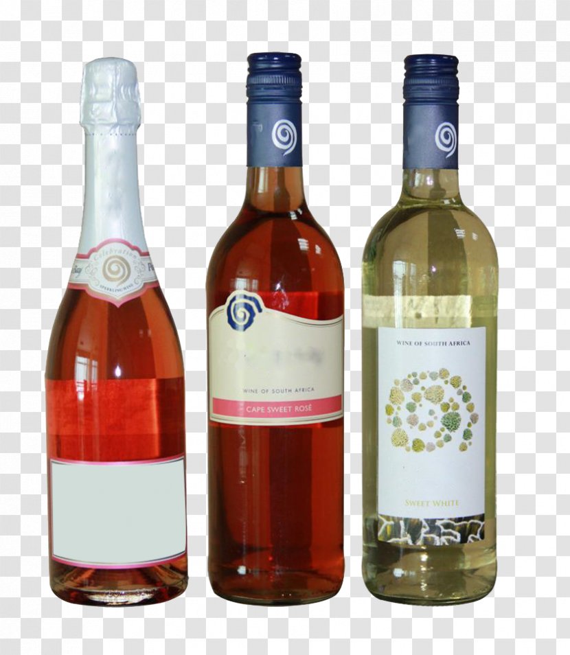 Red Wine White Bottle Alcoholic Beverage - Three Beer Bottles Transparent PNG