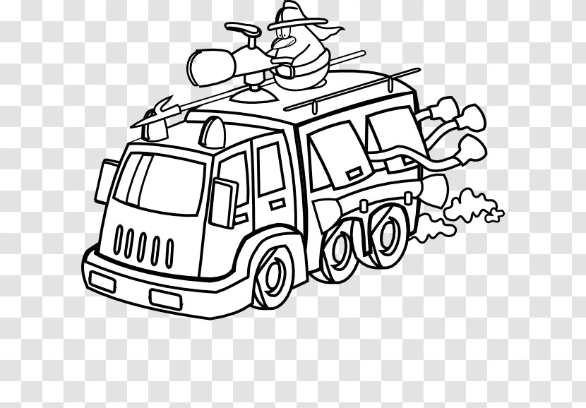 Fire Engine Firefighter Car Department Clip Art - Black And White Transparent PNG