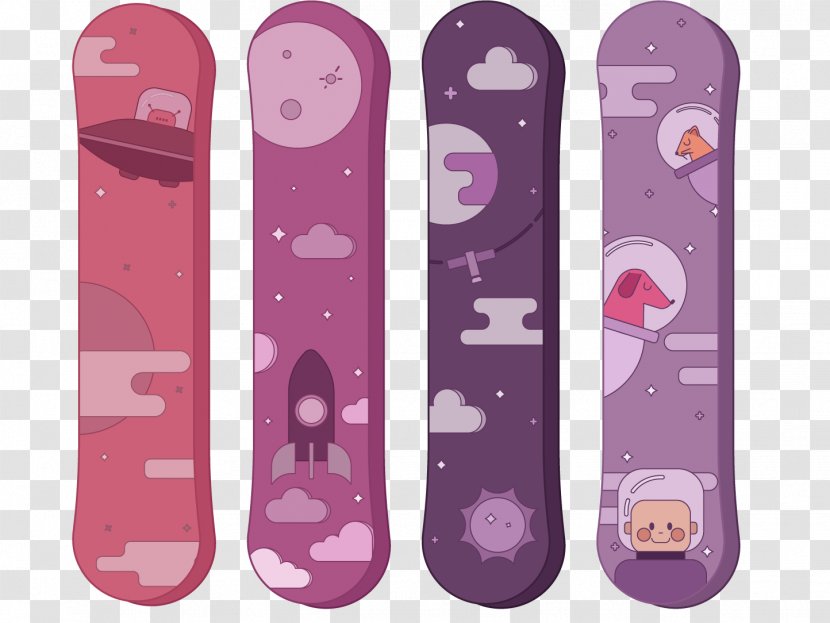 Snowboarding Skiing Digital Illustration - Pattern - Purple Cute Snowboard Transparent PNG