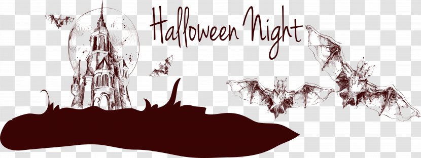Halloween Banner Illustration - Frame - Painted Haunted House Castle Transparent PNG