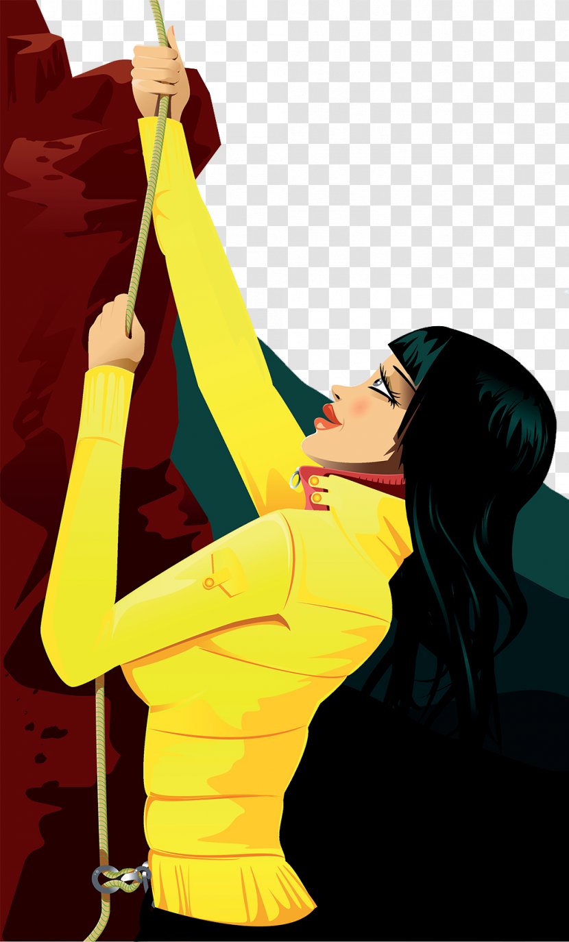 Cartoon Mountaineering Illustration - Watercolor - Female Rock Climbing Athlete Transparent PNG