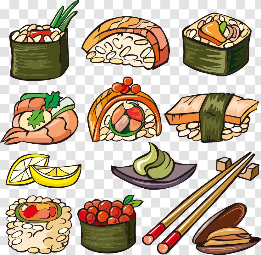 Sushi Japanese Cuisine Seafood Clip Art - Vegetable - Vector Painted Material Transparent PNG