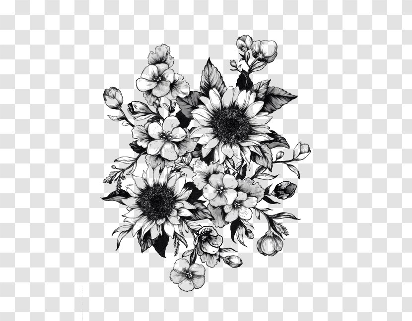 Drawing Flower Tattoo Sketch - Sunflower Transparent PNG
