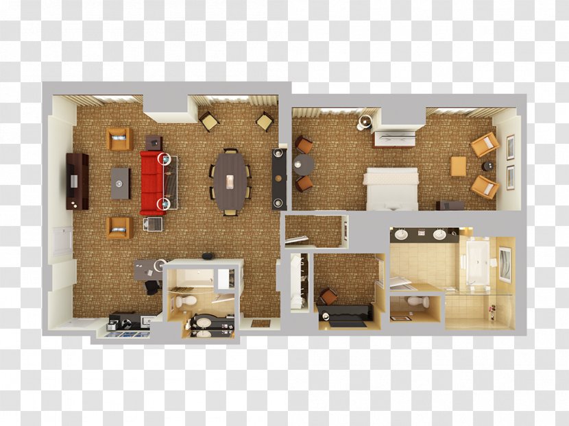 3D Floor Plan House Bedroom Suite - Wood Flooring - Bed Top View Transparent PNG