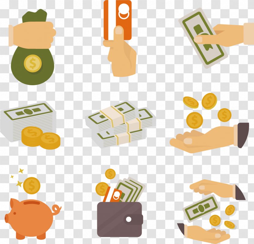 Money Clip Art - Material - Vector Hand Painted Piggy Bank Bill Transparent PNG