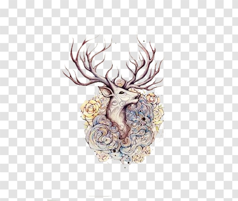 Moose Deer Elk Tattoo Flash - Tree Transparent PNG