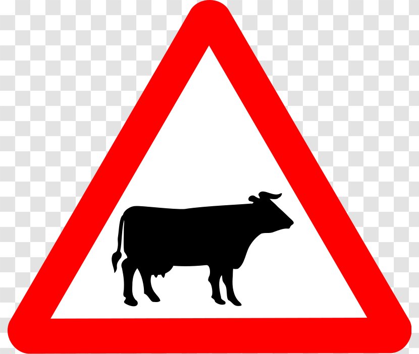 Cattle Ox Warning Sign Traffic Road - Black And White - Free Barnyard Clipart Transparent PNG