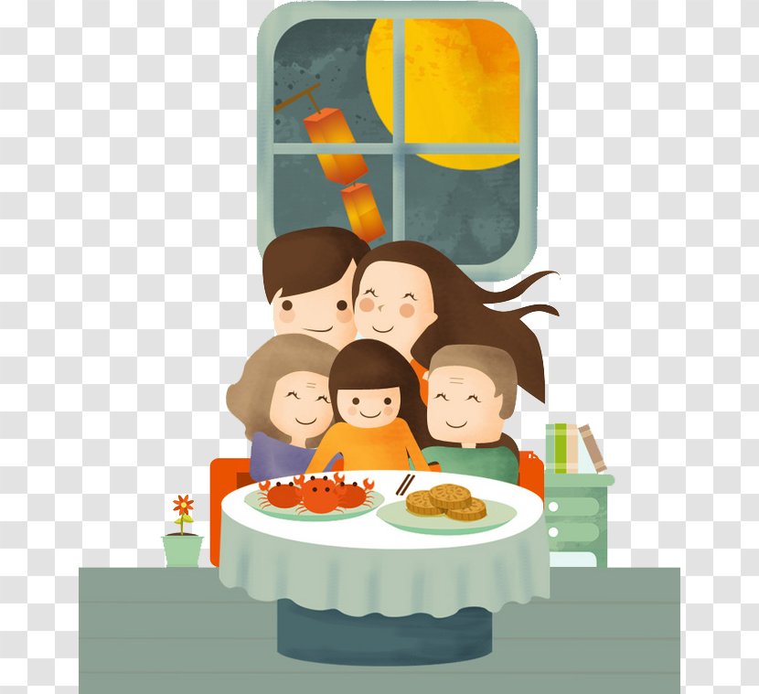 Mooncake Budaya Tionghoa Salted Duck Egg Mid-Autumn Festival Eating - Silhouette - Cartoon Family Transparent PNG