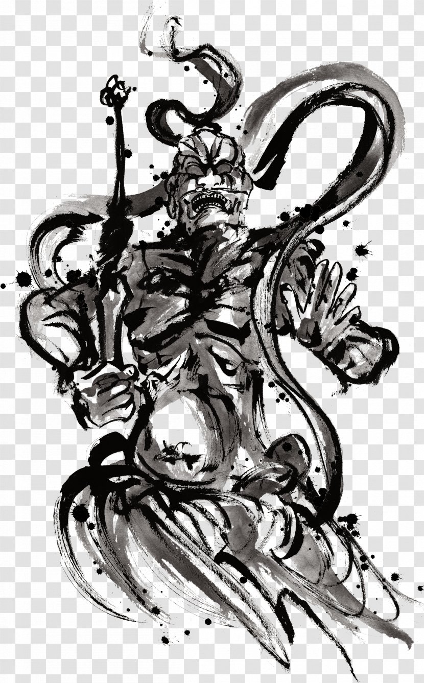 Dunhuang Black And White Ink Wash Painting Nio Motif - Mythical Creature - Warrior Transparent PNG