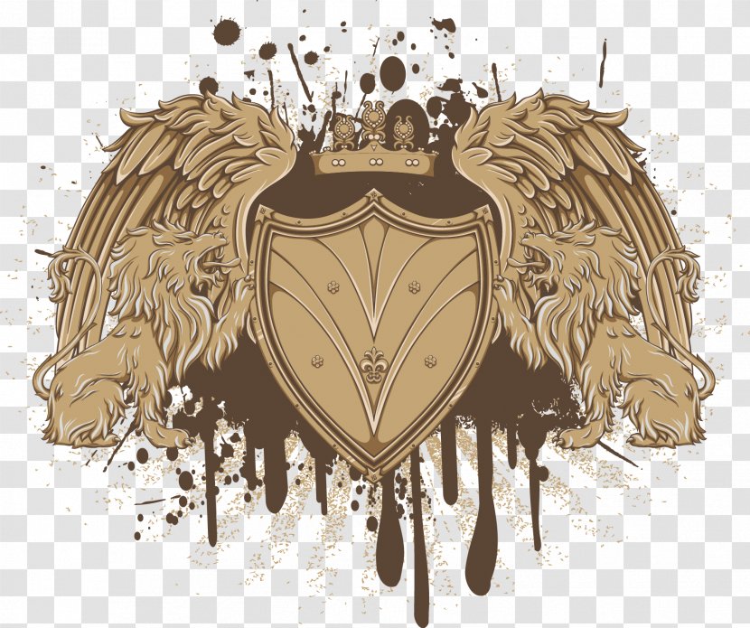 T-shirt Heraldry Escutcheon - Lion - Brown Wings Shield Transparent PNG