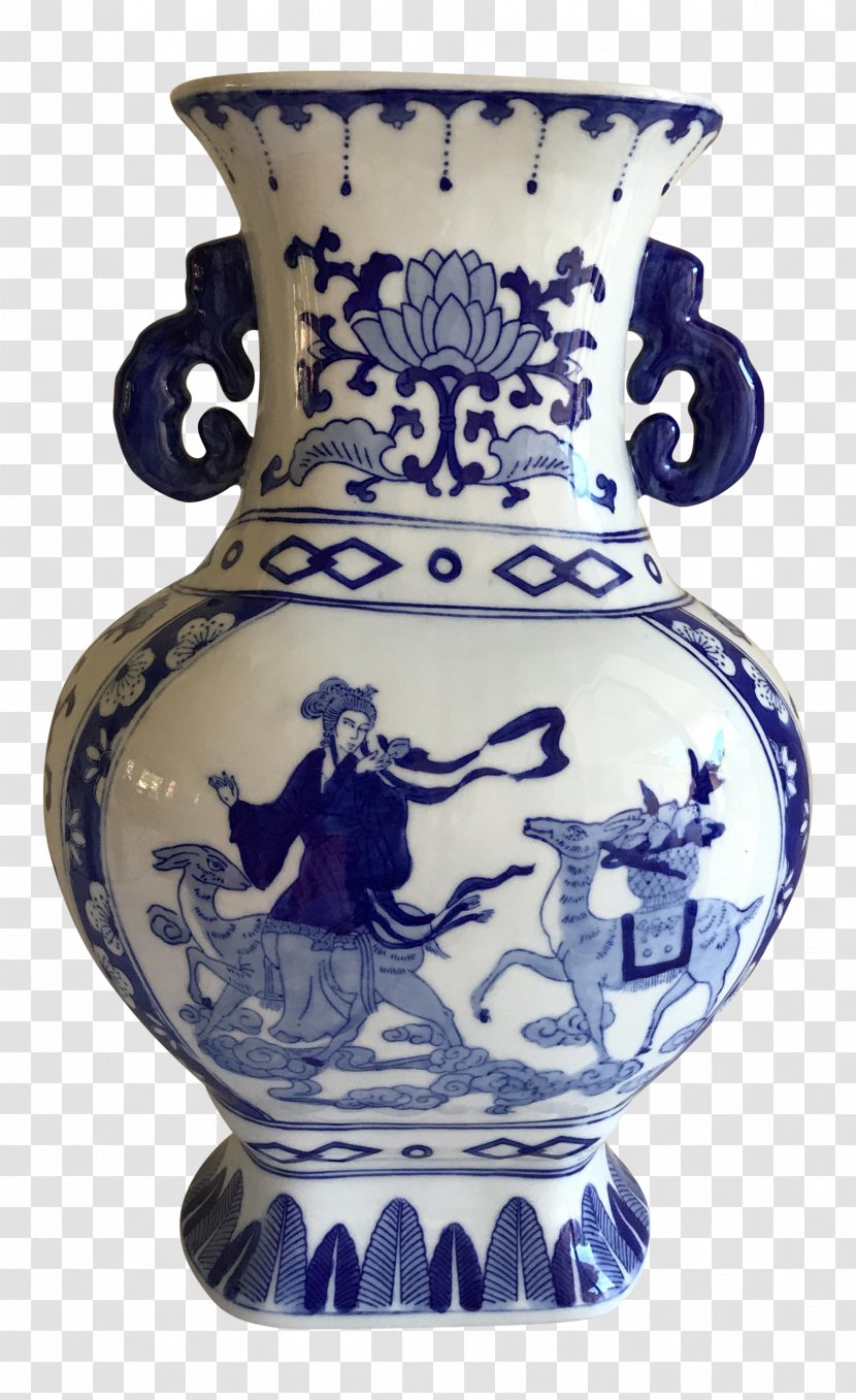 Jug Vase Blue And White Pottery Ceramic Cobalt - Bronze Drum Design Transparent PNG