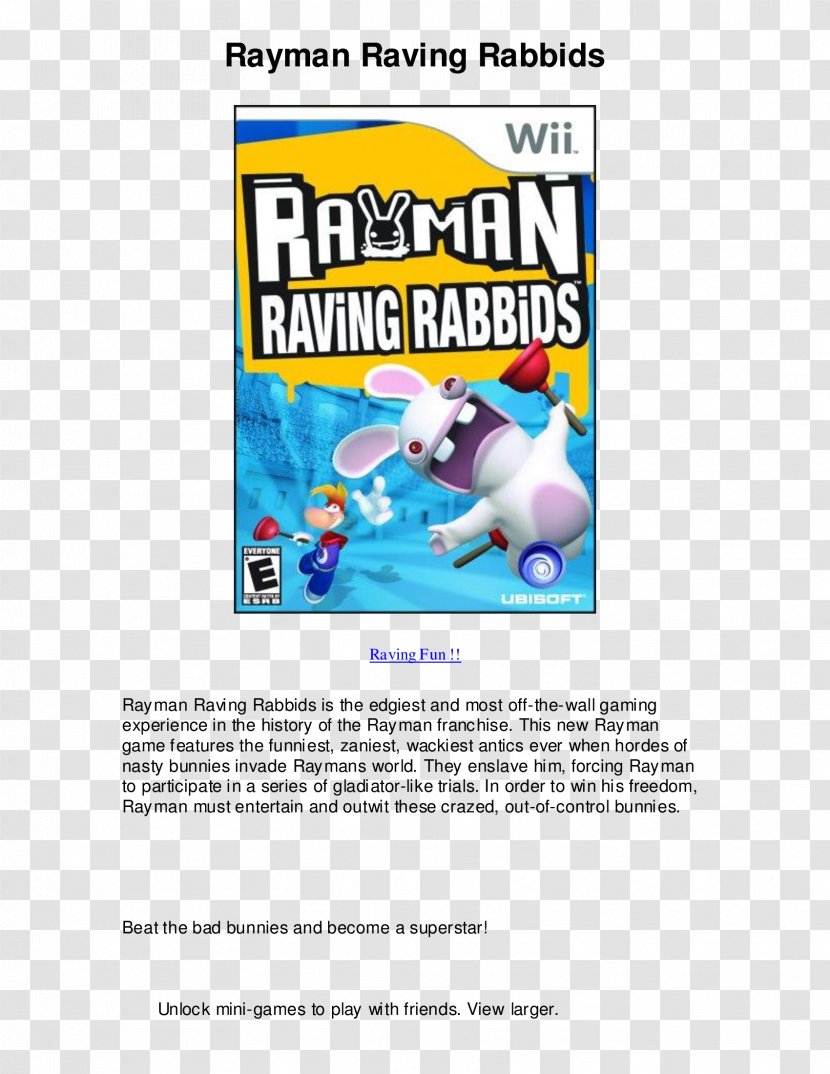 Rayman Raving Rabbids 2 Wii Xbox 360 Transparent PNG