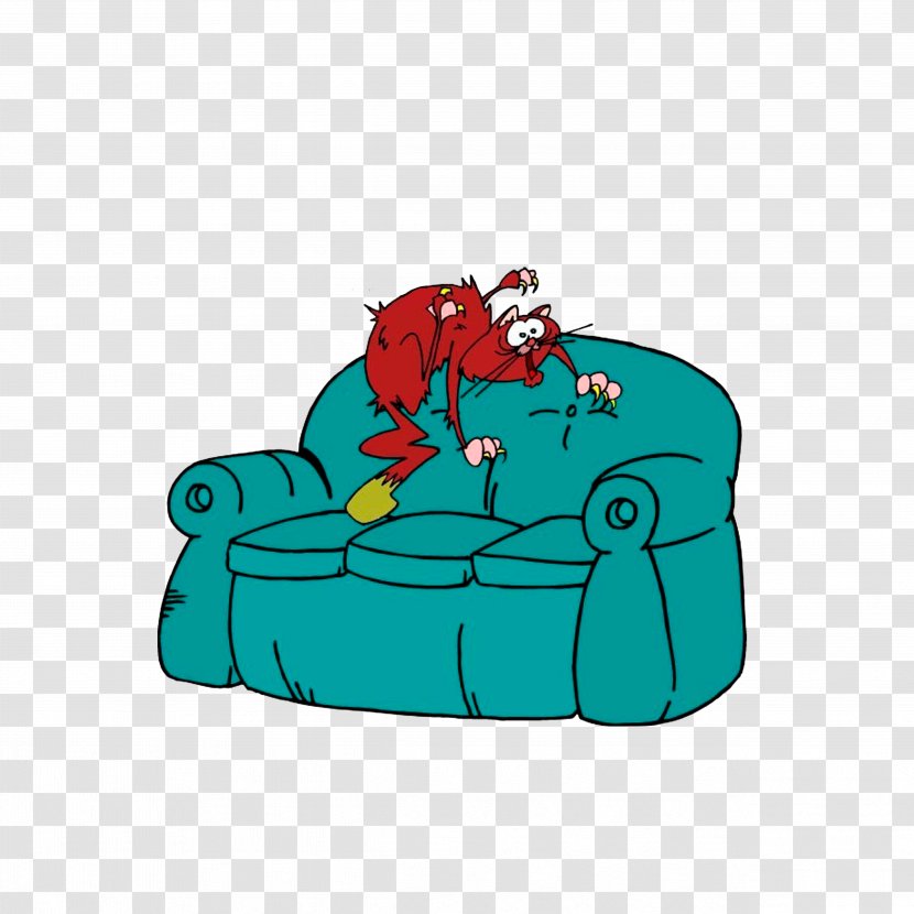 Cat Cartoon Couch Illustration - Green - A Scratching Its Sofa Transparent PNG