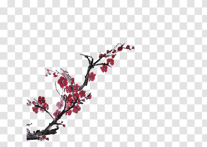 Ink Wash Painting Chinese Chinoiserie - Branch - Plum Transparent PNG