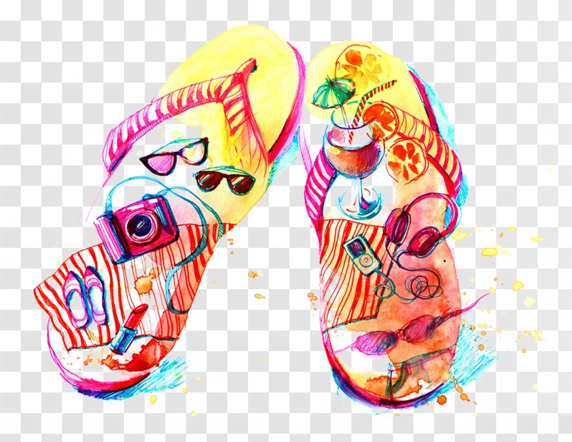 Flip-flops Watercolor Painting Drawing Illustration - Shoe - Sandals Transparent PNG