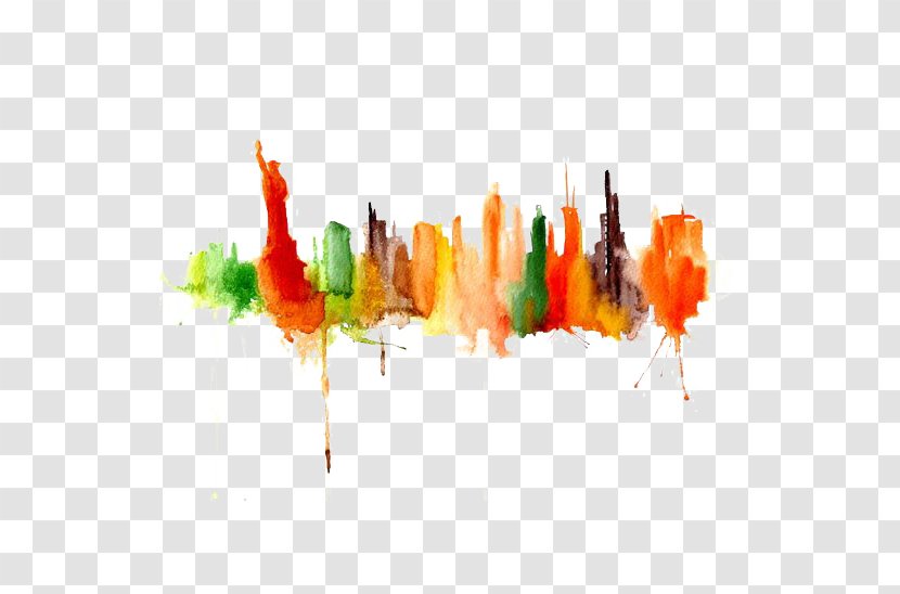 Watercolor Painting Drawing Art Cityscape - Silhouette City Transparent PNG
