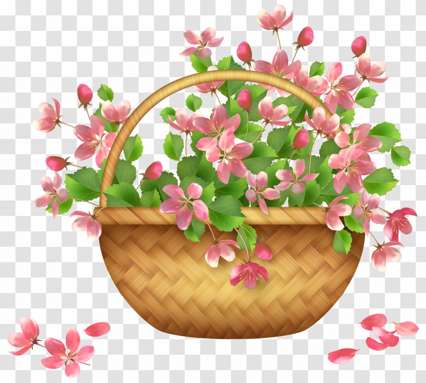 Basket Flower Clip Art - Cherry Blossom - Spring Clipart Transparent PNG