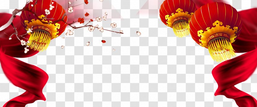 Red Ribbon Lantern Plum Blossom - Lanterns Transparent PNG