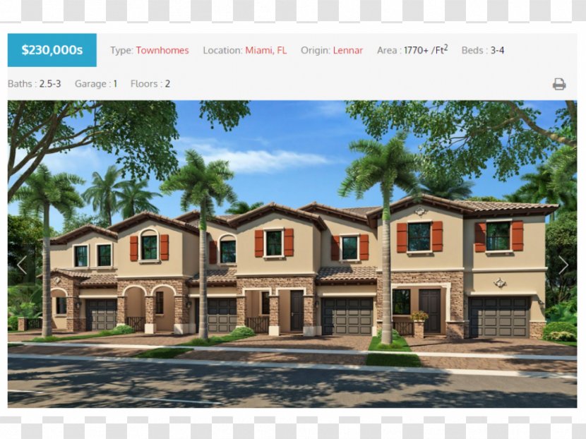 Lennar Corporation Cutler Bay At Isles Oasis Townhouse - Chacras Transparent PNG