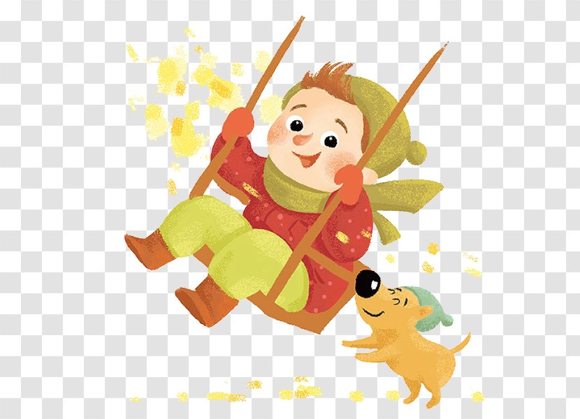 Book Publisher Illustration - Boy - Autumn And Puppies Swing Transparent PNG