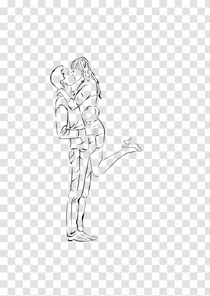Drawing Black And White Kiss - Clothing - Kissing Clipart Transparent PNG