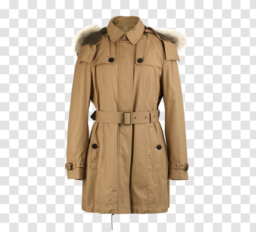 Trench Coat Burberry Jacket Sleeve - Beige - Autumn And Winter Cotton Burr Hooded Lapel Waist Transparent PNG