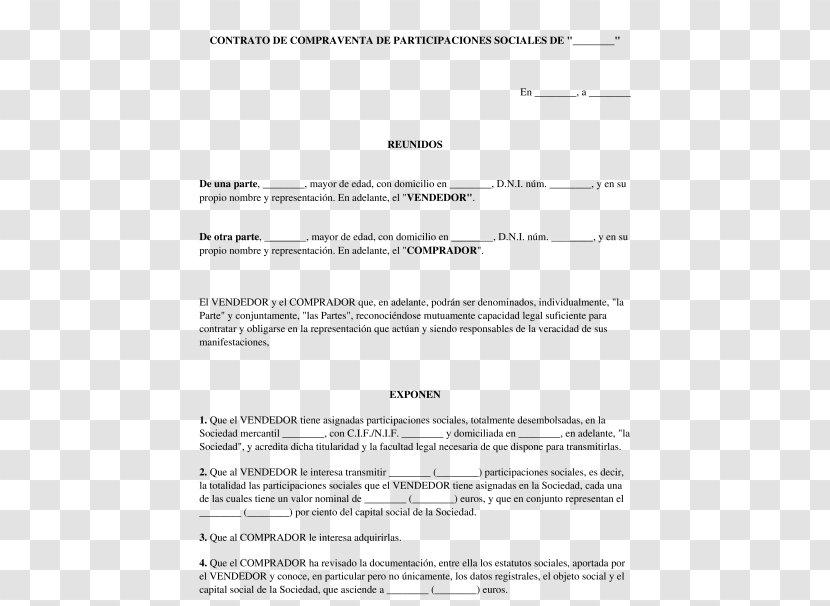 Document Contract Of Sale S.A. Share - Text Transparent PNG