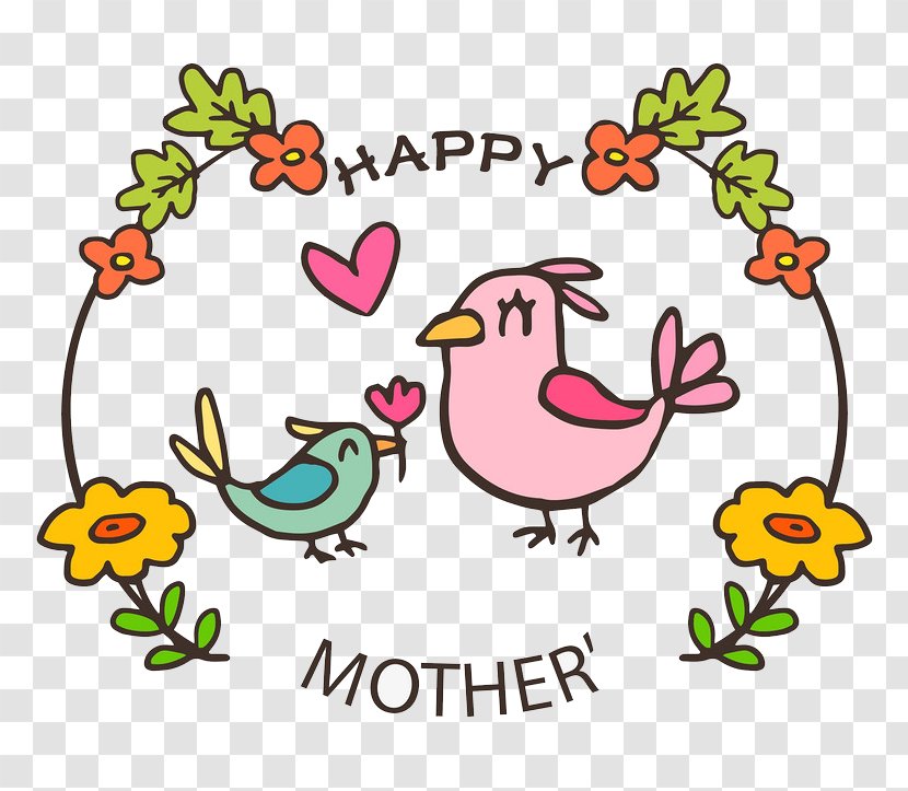Mothers Day T-shirt Gift Clip Art - Flower - Cartoon Bird Mother And Transparent PNG